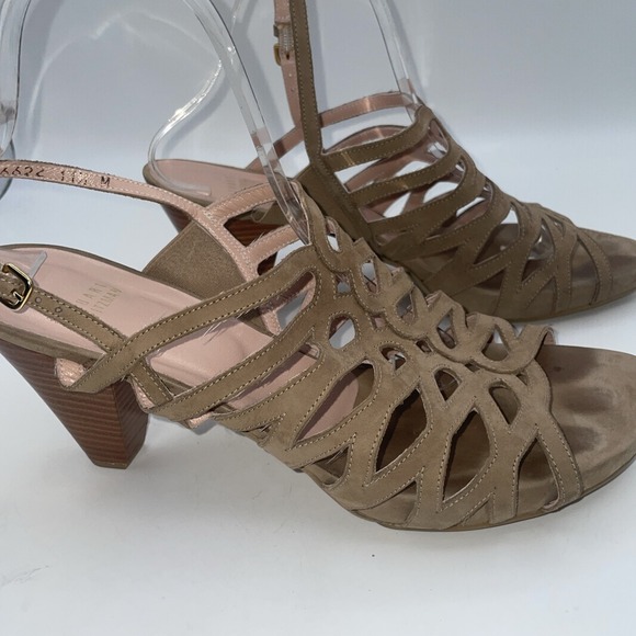 Stuart Weitzmam Tan Leather Cone Heels Strappy Sandals Neutral Women's Size 11.5 - Picture 7 of 10